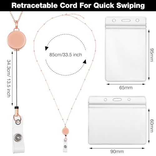Cordon d'identification rétractable acier inoxydable porte-badge or rose