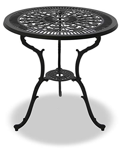 Homeology TABREEZ Garden & Patio Table & 2 Large Chairs with Armrests Cast Aluminium Bistro Set - Black - Image 6