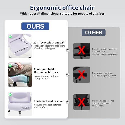 Image of Ergonomic Office Chair, Desk Chair with Adjustable Lumbar Support, Breathable Mesh Comfy Computer Chairs with Flip-up Armrests Executive Task Chair for Adults Home Office(Lavender)