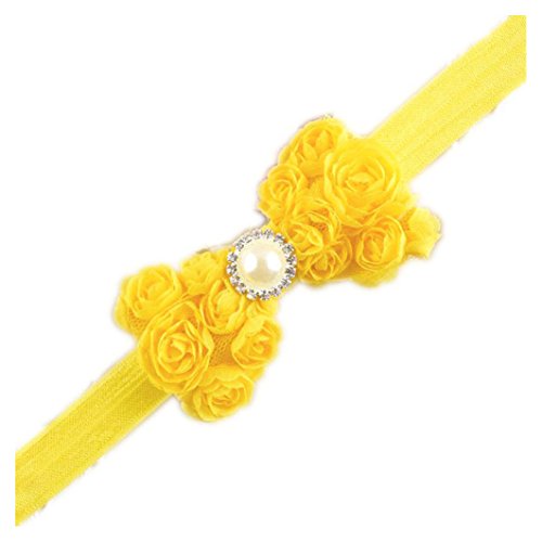 Baby Girls Headbands Lace Rose Bows Pearl Elastic Hair Band Kids with15 colors (Yellow)
