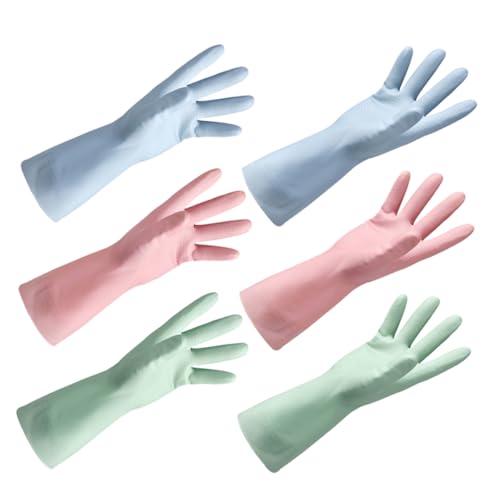 Homoyoyo 3 Guantes Reutilizables para Lavado de Platos y Domésticas Guantes Impermeables para Cocina y Baño Talla Colores Surtidos Diseño Ergonómico y Textura Antideslizante
