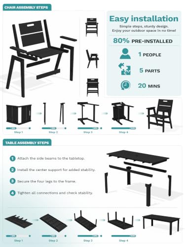 Image of SERWALL 76 inch Outdoor Dining Set for 8, All Weather Dining Furniture, Black