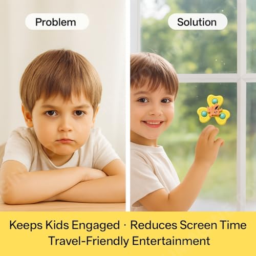 Image of Toy Imagine Suction Spinner Toys for Babies & Toddlers- Fidget Toys for Kids Travel-Friendly Baby Bath Toys, Learning & Gift Accessories (3 Pcs)