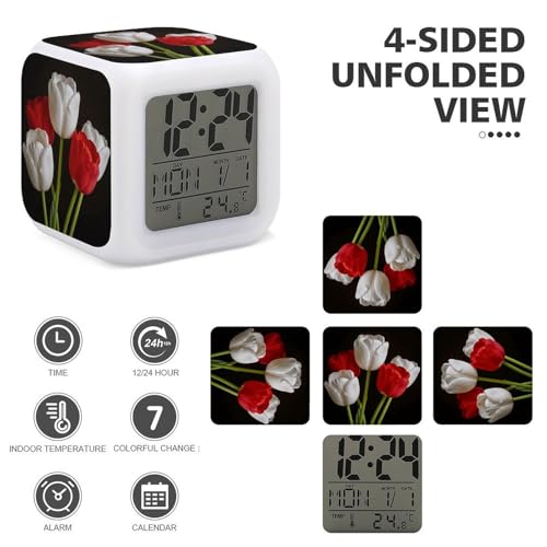 Reloj digital de mesa con tulipanes y luces de colores ideal para regalar a seres queridos 4