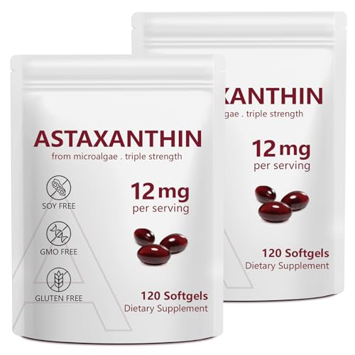 2 Pack Astaxanthin 12mg Premium Astaxanthin Antioxidant Supplements with Antioxidant Activity Supports Eye Immune Joint Skin Health Internal Circulation