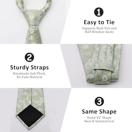 Image of Mantieqingway Floral Ties for Men, 3pcs /set Neck Tie Pocket Square Holder Set for Wedding Business Prom Party Usual
