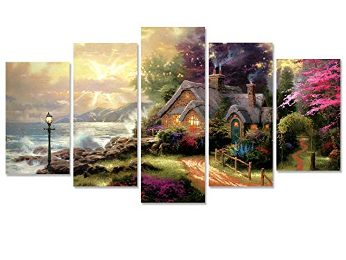 Dthlay Thomas Kinkade Seashore Cottage Wall Art Canvas Painting Posters And Prints Picture For Living Room Home Decor No Frame(60Inchwx32Inchhinch Unframed) #TOP1