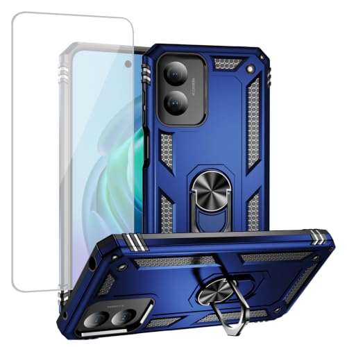Coque Moto G Play 2024 avec protège-écran et anneau bleu