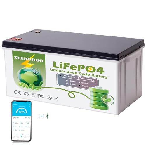 12V 200Ah Plus Bluetooth LiFePO4 Lithium Battery, 2560Wh Energy Max. 2560W Load Power Built-in 200A JBD BMS,10 Years Lifetime 8000+ Cycles, Perfect for RV Solar Energy Storage Marine Trolling Motor