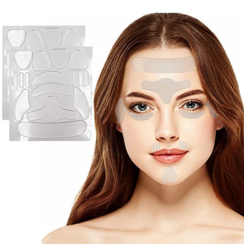 Face Anti Wrinkle Patches - 32 Pcs Aohcae Reusable Silicone Anti Wrinkle Pads,Medical Grade Décolleté Anti Wrinkle Strips Eye Mask for Skin Lines Prevention