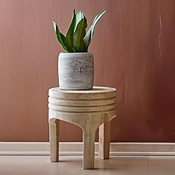 Creative Co-Op Boho Hand-Carved Paulownia Wood Stool, Natural