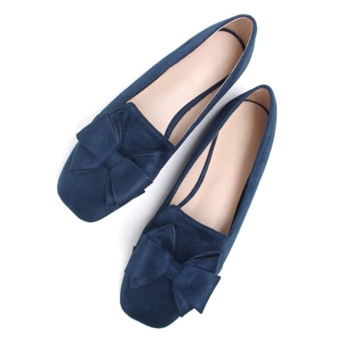 Image of WENJIAZHIZHI Square Toe Bow Ballet Slip-On | Classic Suede Finish,Chic Bow Detail,Effortless Everyday Style,Wedding Party Office,Plus Size Available