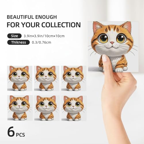 Sous-verres céramique chat lot de 6 avec support pour table - 4