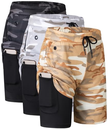 Image of JWJ Men's 2 in 1 Workout Running Shorts 7 Inch Lightweight Athletic Gym Shorts with Compression Liner