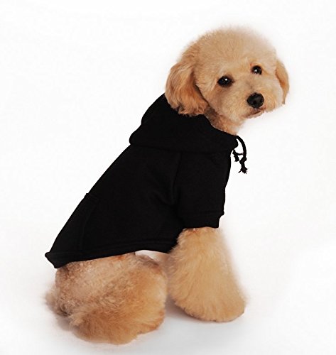 TOPSOSO Fashion Shop Pet Coat Polyester/Cotton Basic Dog Hoodie，Dog Jacket,Dog Fleece for Young Dog and Large Dog,6 Sizes avaiable and 4 Color for Choose (Black, S (Back 10"))