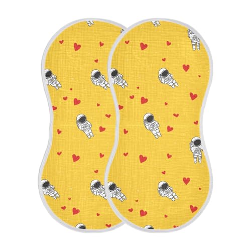 Cartoon Cute White Astronaut Love Cotton Baby Burp Cloth Soft Touch wash Cloths for Set of 2, 22x11in