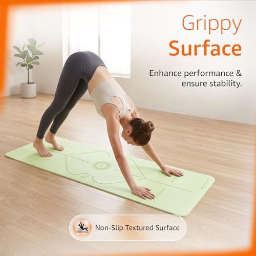 Image of Amazon Basics TPE Yoga & Exercise Mat with Carrying Strap | 8 mm Thick | Non-Slip Grippy Surface | Eco-Friendly Rubber-Like Material | Floor Protection | Ideal for Yoga, Pilates, Stretching & Meditation | 180 x 60 cm | Dark Green & Light Green