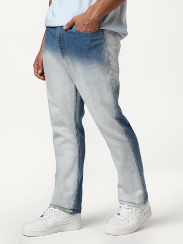 Image of Urbano Fashion Men's Straight Fit Heavy Washed Faded Denim Jeans Stretchable