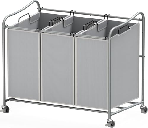 Product Image of the Simple Houseware Heavy-Duty 3-Bag Laundry Sorter Cart, Silver