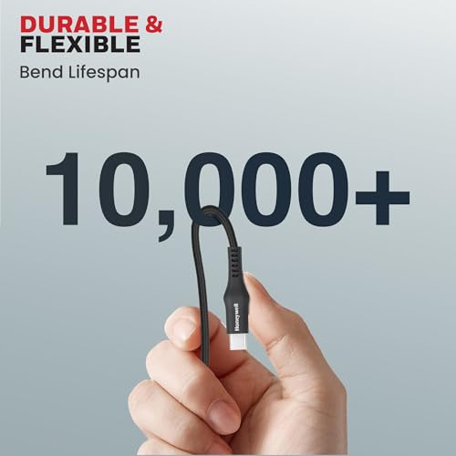 Image of Honeywell USB A to Type C Cable, 4 Feet (1.2M), PD 60W, QC 3.0, Fast Charge & Sync Cable, Nylon Braided Cable for Apple Devices, Smartphones, Laptops, Power Banks, Tablets, Headphones, Speakers Black