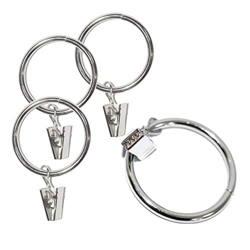 Trmesia 15Pcs Curtain Rings With Clips Metal,Silver Curtain Rings Size Is 1.5 Inch Inner Diameter,Suitable For 1 Inch To 1.25 Inch Curtain Rod, Metal Rings Window Hardware Hooks Loop For Drapes,Nickel Plating thumb #8