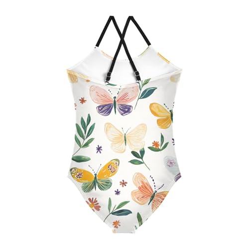 Colorful Butterfly Leaves Girls Swimsuit One Piece Bathing Suit for Baby Girls' Swimwear 3-10T2