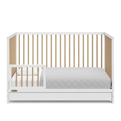 Image of Storkcraft & Graco Toddler Safety Guardrail with Dowels (White with Driftwood) - GREENGUARD Gold Certified, Converts Compatible Cribs to Toddler Bed, Each Toddler Guardrail Sold Individually