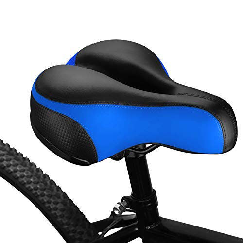 BLUEWIND Most Comfortable Bicycle Seat, Bike Seat Replacement with Dual Shock Absorbing Ball Wide Bike Seat Memory Foam Bicycle Gel Seat with Mounting Wrench (Blue)