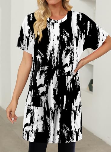 KISSMODA Womens Summer Tunic Tops for Leggings Casual Short Sleeve Long Shirts with Pockets4