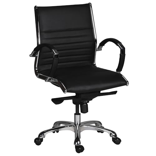 AMSTYLE Bürostuhl Salzburg 2 Bezug Echt-Leder Schwarz Design Schreibtischstuhl X-XL 120 kg Chefsessel höhenverstellbar Drehstuhl ergonomisch mit Armlehnen Polster niedrige Rücken-Lehne Wippfunktion