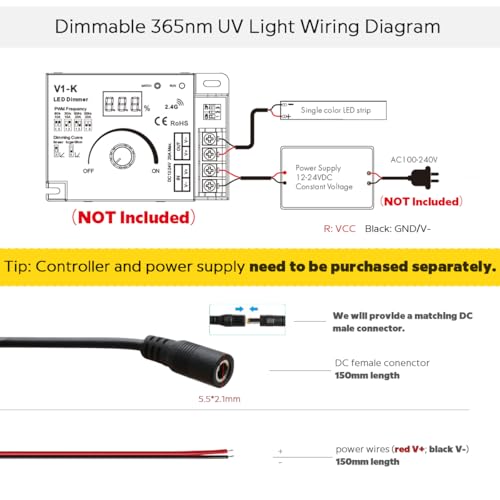 Tira de LED UV 365nm 1m 480 LEDs Doble Fila 20W miniatura 6