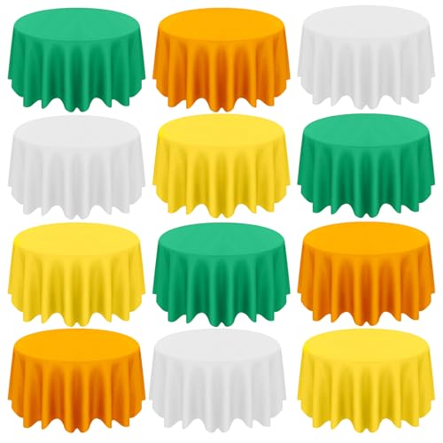 CIEOVO 12 Pcs St Patrick's Tablecloths, Disposable Round St Patrick's Table Cover 84 Inch Waterproof Table Covers for Irish Saint Patrick Party Family Birthday Party Decorations