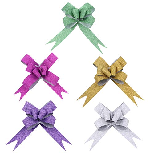 Toyvian 100Pz Fiocchi Regalo Nastri Natale Nastro per Pacchi Regalo Decorazioni(Oro/Argento/Verde/Viola/Rosso)