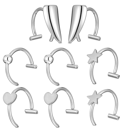 Xthrotsenk 8Pcs Silver Fake Piercings Kit Adjustable Fake Lip Ring