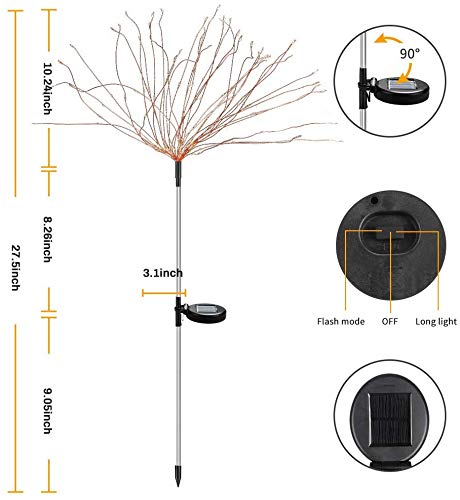 welltop Firework Solar Lights, Upgrade Creative Firework Solar Garden Lights, IP65 Waterproof 120 LED Solar Copper Wire String Lights with 2 Lighting Modes for Garden, Lawn, Courtyard, Balcony, 2 Pack