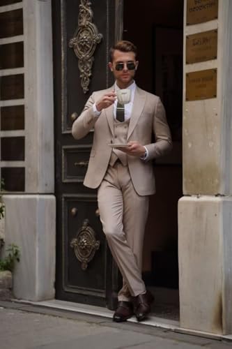 Men's Suits 3 Piece Double Breasted Suit Men Slim Fit Wedding Suits for Men One Button Blazer Jacket Vest Pants Set2