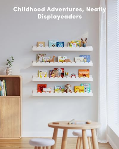 Seocry 23Inch Long Scalloped Wall Bookshelves for Nursery, Floating Wooden Book Shelves for Kids Room, White Nursery Shelves for Wall, Baby & Toddler Room Decor - image 5