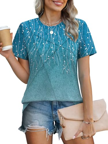 Image of XIEERDUO Womens Summer Tops 2026 Pleated Round Neck Short Sleeve Shirts Business Casual