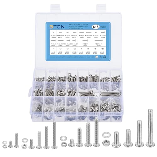 DTGN 615Pcs Machine Screws Assortment Kit, #4-40#6-32#8-32#10-24 Phillips Pan Head Nut and Bolt Assortment Kit