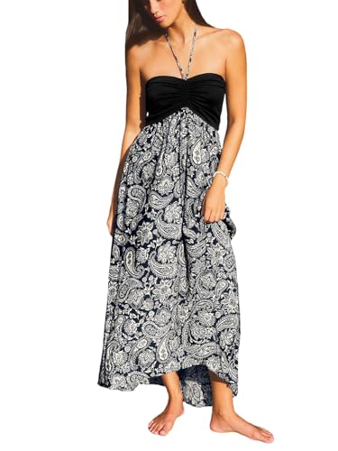Image of CUPSHE Women Summer Dress Halter Backless Sweetheart Neck High Waist Side Slit Tropical Casual Vacation Beach Midi Dress