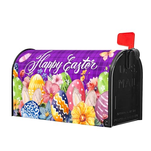 Image of Spring Happy Magnetic Floral Mailbox Cover - Bunny Eggs Design, Standard Size 25.5 X 21 inch, Holiday Garden Decor