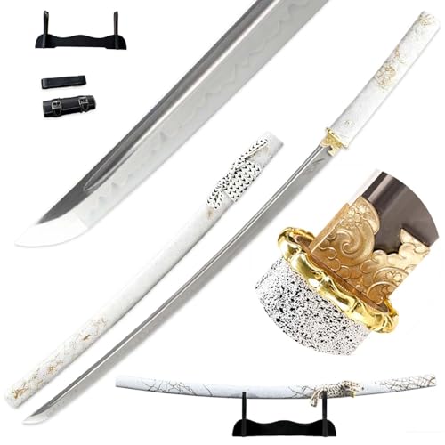 40 Japanese Atsu Gilded Dawn Cosplay Sword T8 High Carbon Steel Clay Tempering Ytei Series Replica Full Tang Sharp Real Katana with Display Stand and Belt