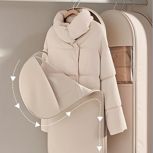 Hanging Garment Bag with SelfCompression Zipper, Space Saving Down Coat Storage Bag Hanging Clothes Dust Cover Bags for Closet Storage4