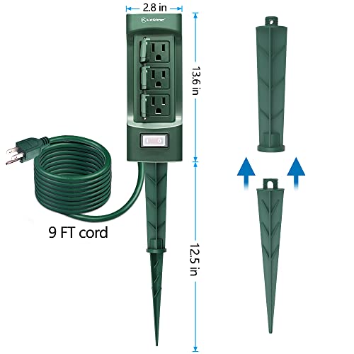 K Kasonic Outdoor Power Stake, Kasonic 6-Outlet 9 Ft Extension Cord Power Strip, Double Sided With Weatherproof Safety Flip Covers, Etl Certified Multi-Outlets (Outdoor) #TOP3