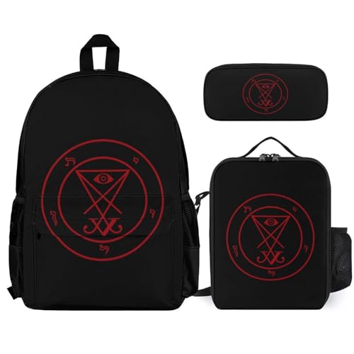 Sigil of Lucifer Casual Backpack Set 3-in-1 Lunch Bag Cute Pencil Case Bag Travel Unisex