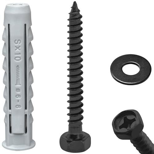 10 Heavy-Duty Hex Head Screws with Expansion Plugs and Washers,TV Wall Mount Bolts (M6)