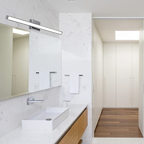 Image of 46-Inch Polished Chrome Modern Adjustable Vanity Light, LED Bathroom Light Fixtures, Vertical or Horizontal Wall Sconce, 35W 3000K 4000K 5000K Switchable 90CRI Over Mirror Rotatable Bath Bar