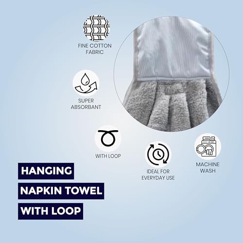 Image of Hand Towel with Loop | 600 GSM | Hanging Napkin for Wash Basin, Kitchen Sink, Bathroom| Pack of 3 in (Navy, Cream, and Grey) | Assorted