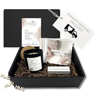 Hug in a Box Care Package for Death in Family, Lavendar in Memory Candle, Remembrance Grief Candle Grief Verse Card Set Sympathy Gift Basket for Loss of a Loved One, Heavenly Hugs