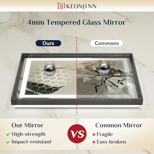 Keonjinn Black Bathroom Mirror with Led Lights 60x80cm, Antifog Vanity Mirror Black Frame Back and Front Lit 3 Colour Dimmable Illuminated Wall Mounted Rectangle Digital Mirrors - Cosy Home Interiors Keonjinn Black Bathroom Mirror with Led Lights 60x80cm, Antifog Vanity Mirror Black Frame Back and Front Lit 3 Colour Dimmable Illuminated Wall Mounted Rectangle Digital Mirrors - Image 6